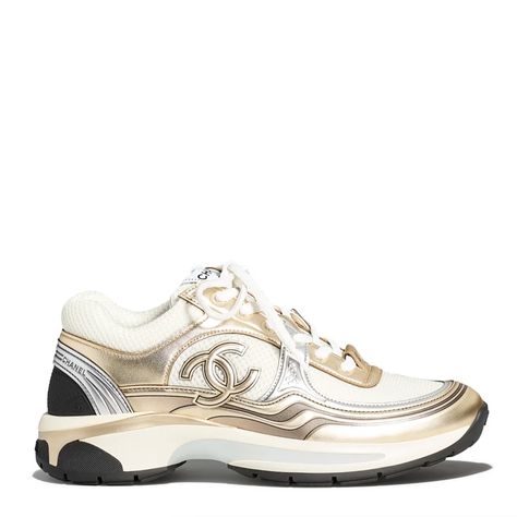 Chanel 23c White Gold Silver Cc Logo Lace Up Flat Runner Trainer Sneaker 40 ********** Chanel ********** Brand: Chanelsize: 40 (Know Your Chanel Size)Name: Trainercolor: White Gold & Silverstyle: 23cstyle#: G39792 Y56368 K5450material: Fabric & Laminatedlace Up Tie Frontchanel Gold Cc Side Logowhite Fabric Materialgold And Silver Laminated Leather Materialcc Tongue Logolarge Cc Bottom Logo*** Sold Out Super Rare ***Brand New In Box Comes With Original Box And Dust Bag100% Authentic Or Your Money Posh Shoes, Gold Trainers, Light Grey Leggings, Chanel Sneakers, Chanel Brand, Silver Sneakers, Gold Chanel, Luxury Sneakers, Trainer Sneakers