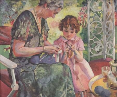 Knitting lesson Vintage Needlework, Knitting Humor, Knit Art, Sewing Art, Vintage Knitting, Knitting Inspiration, Vintage Illustration, Painting & Drawing, Fiber Art