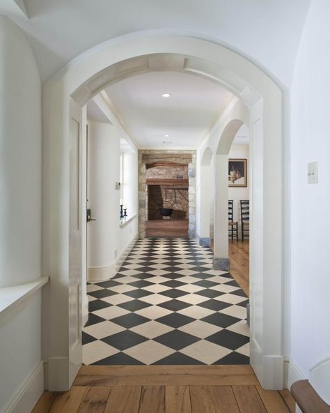 Harlequin Floors, Checkered Flooring, Rustic Entry, Checkerboard Floor, Dining Room Floor, White Marble Floor, White Tile Floor, Chris Loves Julia, Timber Beams