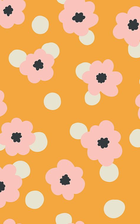 Welcome iconic 90’s style into your space with this stylish and quirky Orange Retro Floral Pattern Vinyl Flooring. Featuring a warm yellow backdrop with a fun flower and polka dot print, this flooring will add a pop of colour and a fun retro feel. Floral print on your floors is a great way to liven up your space, whether that’s your kitchen, bedroom, or even your child’s bedroom, keeping your home feeling on trend. Yellow Backdrop, Wallpaper Retro, Murals Wallpaper, Retro Daisy, Wallpaper Vintage, Patterned Vinyl, Retro Wallpaper, Cute Patterns Wallpaper, Iphone Background Wallpaper