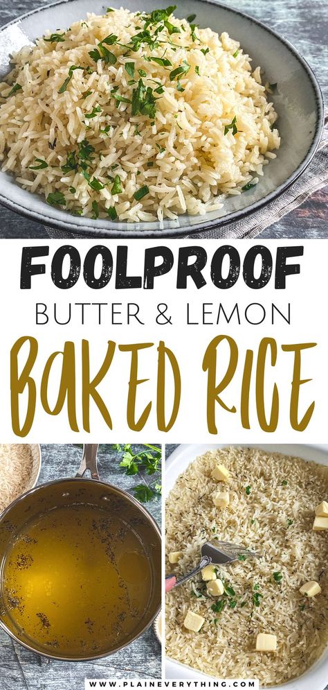 Perfect Baked Rice Recipe Flavored White Rice, Easy Baked Rice, White Rice Recipe, Buttered Rice Recipe, Oven Baked Rice, Rice Bake Recipes, Making Rice, White Rice Recipes, Rice Side Dish Recipes