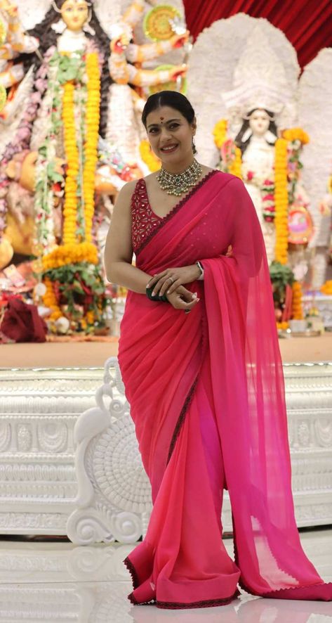 Sumona Chakravarti, Kajol Saree, Punit Balana, Durga Pooja, Bollywood Designer Sarees, Indian Fashion Saree, Party Wear Lehenga, Fancy Blouses, Durga Puja