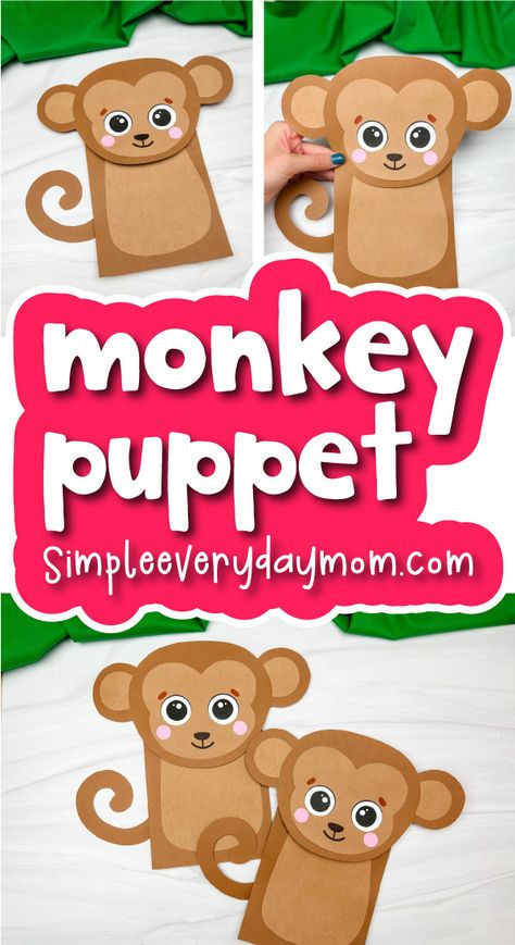 This monkey paper bag puppet is a fun and easy craft project the kids will love. It's perfect for a zoo or jungle themed party, or just for some animal-themed fun. With just a few simple supplies, you can make your own monkey puppet in no time! Download the printable template and make it with preschool, kindergarten, and elementary children. Monkeys Preschool Activities, Monkey Craft Kindergarten, Monkey Arts And Crafts, Grumpy Monkey Craft, Grumpy Monkey Book Activities, Monkey Craft Preschool, Monkey Crafts For Kids, Paper Bag Monkey, Grumpy Monkey