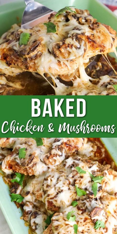 casserole on a plate Baked Cheesy Chicken, Baked Chicken And Mushrooms, Chicken Breast Casserole Recipes, Chicken Breast Casserole, Chicken Breast Oven Recipes, Easy Mushroom Recipes, Chicken Breast Oven, Chicken In The Oven, Healthy Liver Diet