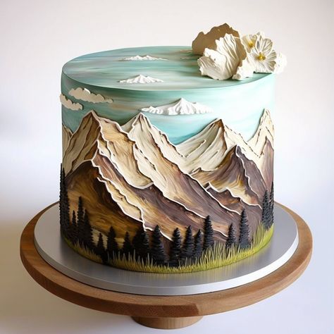 Mountain Wedding Cake, Nature Cake, Mountain Cake, Creative Birthday Cakes, Cake Decorating Designs, Painted Cakes, Cake Boss, Cute Birthday Cakes, Decorated Cakes