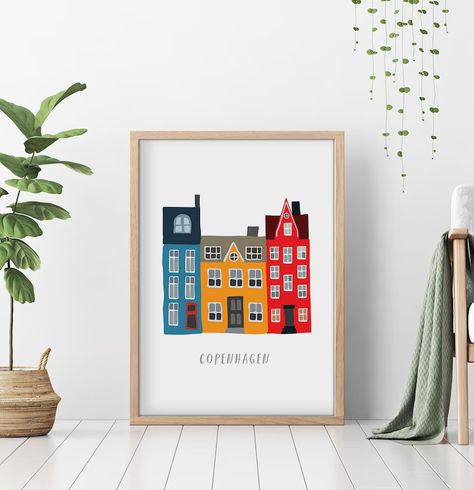 Copenhagen Print Scandinavian Print Nordic Print Denmark - Etsy UK Copenhagen Drawing, Painting Learning, Boston Apartment, Scandinavian Poster, Colorful Canvas Art, Colorful Poster, Nordic Print, Lds Art, Scandinavian Print