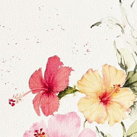 Watercolor Hibiscus Flower, Hibiscus Flower Watercolor, Lotus Flower Watercolor, Hibiscus Painting, Hibiscus Drawing, Hibiscus Watercolor, Watercolor Painting Easy, Hibiscus Art, Water Paint