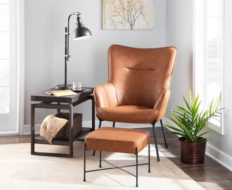 Tedeschi 28.5'' Wide Lounge Chair and Ottoman Black Lounge Chair, Lounge Chair And Ottoman, Salon Suites, Chair And Ottoman Set, Leather Accent Chair, Leather Lounge Chair, Ottoman Set, Leather Lounge, Modern Lounge