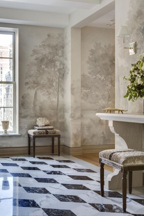 Transitional Interior Design, Elegant Entryway, Large Wall Murals, Gramercy Park, Furniture Office, Transitional Decor, Room Wallpaper, Mural Wallpaper, Wall Coverings