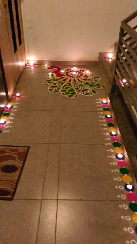 21 Ideas to Dress Your Home This Diwali - dress your home - best interior design blog, home decor blog featuring Indian interior designers and architects, Bangalore Patchwork, Pooja Decor, Rangoli Designs Simple Diwali, Diwali Decorations At Home, Diwali Decoration Items, Housewarming Decorations, Simple Rangoli Border Designs, Diy Diwali Decorations, New Rangoli Designs