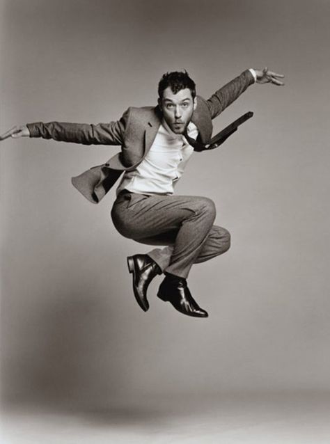 . Man Jumping, Jude Law, Dynamic Poses, Action Poses, Male Portrait, Dance Photography, Dance Poses, 인물 사진, Famous Faces