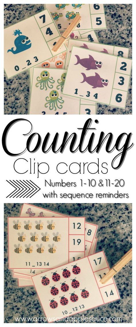 Free alphabet and counting clip card printables. Learning the alphabet and vowel sounds, and counting up to twenty is fun and easy with these cute clip card matching games. Number Activities For Preschoolers, Number Activities Preschool, Counting Clip Cards, Preschool Counting, Maths Ideas, Math Counting, Number Activities, Task Boxes, Vowel Sounds