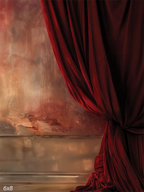 Vintage Red Curtain Photography Backdrop - Luxurious red curtain draped beside a weathered wall Red Drapes Wedding, Red Velvet Curtains Aesthetic, Vintage Curtain Ideas, Old Hollywood Furniture, Curtains Reference, Red Curtain Aesthetic, Stage Curtains Backdrop, Rich Red Aesthetic, Curtain Reference