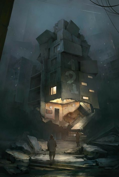 Roadside Picnic Art, Concrete Flowers, Dystopian City, Roadside Picnic, Cube World, Landscape Concept, Art Competitions, Fantasy Places, Cool Sketches