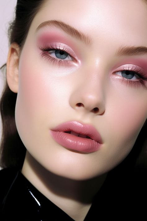 Pink Vintage Makeup, Makeup For High Contrast Face, Pink Witch Makeup, Pink Mascara Looks, Dramatic Eye Makeup Looks, Pink Lips Makeup Look, Pink Eyeshadow Makeup Looks, Girlcult Makeup, Dreamy Makeup Look