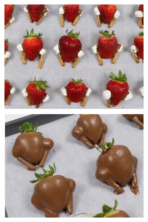 Strawberries, marshmallows, and pretzel sticks or matchsticks, and melted chocolate to cover. Clucking brilliant Strawberry Turkeys, Corn Butter, Thanksgiving Food Crafts, Thanksgiving Chocolates, Chocolate Turkey, Strawberries And Chocolate, Morning Toast, Thanksgiving Snacks, Chocolate Covered Fruit