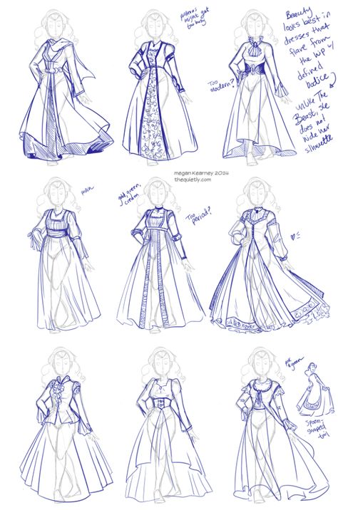 megankearney: Playing with some costume design... Ripples Drawing, Fashion Drawing Sketches, Clothing Sketches, Drawing Anime Clothes, Poses References, Fashion Design Drawings, Drawing Images, Quince Dresses, Fashion Design Sketches