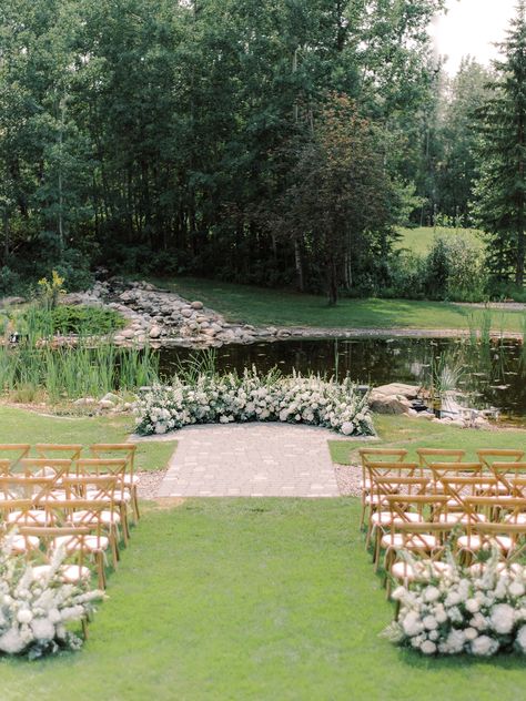 Grounded Floral Arches, Grounded Arch, Wedding Ceremony Diy, Wedding Alter Flowers, Arch Wedding Ceremony, Calgary Wedding Venues, Alter Flowers, Arch Inspiration, Pond Wedding