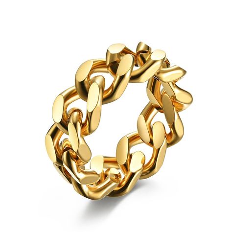 PRICES MAY VARY. Solid Link Chain Ring: Cool chain design,perfect for men and women. It suitable for any occasion, from casual to formal High-Quality Material: This Hip Hop Ring is made from 316L Stainless Steel, which is Nickel Free, Allergy-Free, hypoallergenic, and resistant to tarnishing and rust Perfect gift for you or your loved ones on Birthday, Anniversary, Christmas, Valentine's Day, Thanksgiving Day, Wedding, Party, Celebration, Holiday etc. Comes with an exquisite black velvet bag,can Hip Hop Wear, Link Ring, Linking Rings, Hip Hip, Estilo Punk, Gold Band Ring, Modern Ring, Color Dorado, Stainless Steel Rings