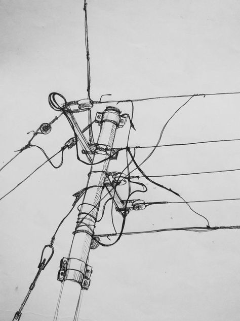 Telephone Poles Drawing, Telephone Wire Tattoo, Powerlines Tattoo, Telephone Pole Tattoo, Power Lines Drawing, Power Line Drawing, Power Line Tattoo, Powerline Tattoo, Reality Illustration