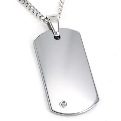 High Polished Tungsten Carbide Diamond Dog Tag on 24 Inch Curb Chain (Engraveable) Coastal Jewelry, Dog Tag Pendant, Viking Necklace, White Jewelry, Necklace Online, Tungsten Carbide, Dog Tag, Curb Chain, Men Necklace