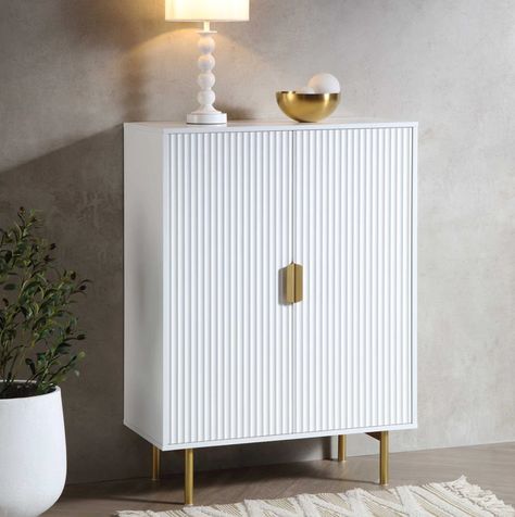 Coat Cabinet Storage, Fluted Sideboard, Fluted Cabinet, Hallway Storage Cabinet, White Cupboard, Contemporary Luxe, Storage Sideboard, Bedroom Storage Cabinets, White Storage Cabinets