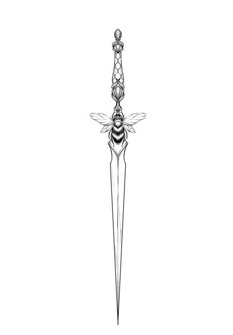 Dagger With Wings Tattoo, The Starless Sea Tattoo, Starless Sea Tattoo, Dragonfly Dagger Tattoo, Dager Tattoos For Women, Fine Line Dagger Tattoo, Dagger Tattoo Feminine, Dagger Spine Tattoo, Small Dagger Tattoo