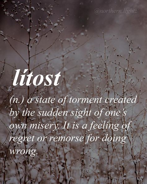 An untranslatable Czech word// liost - a state of torment created by the sudden sight of one's own misery. It is a feeling of regret of remorse for doing wrong. Archaic Words, Uncommon Words Definition, Words Definitions, Foreign Words, Uncommon Words, Fancy Words, Weird Words, Unusual Words, Rare Words