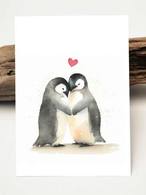 Watercolor Card Loving Penguin Couple Postcard for Valentine's Day I I Love You I I Love You I Greeting Cards I Friendship Card - Etsy Watercolor Art Penguin, Watercolor Card For Boyfriend, Watercolor Art Love Couple, Watercolor Love Card, Valentine’s Day Watercolor, Cute Couple Painting Ideas, Watercolor Anniversary Cards, Couple Watercolor Painting, Watercolor Anniversary Card