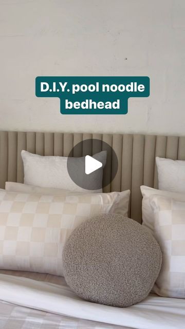 Bunnings Warehouse on Instagram: "A D.I.Y. scallop bedhead for $64, yes please! 🥰  @OurBelgraveHome created this on-trend bedhead using leftover laminate, pool noodles, liquid nails, and fabric.   #DIY #DIYHeadBoard" Pool Noodle Headboard Diy, Diy Bedhead Ideas, Pool Noodle Headboard Ideas, Pool Noodle Headboard, Padded Headboard Diy, Bedhead Ideas, Diy Bedhead, No Bed, Headboard Ideas