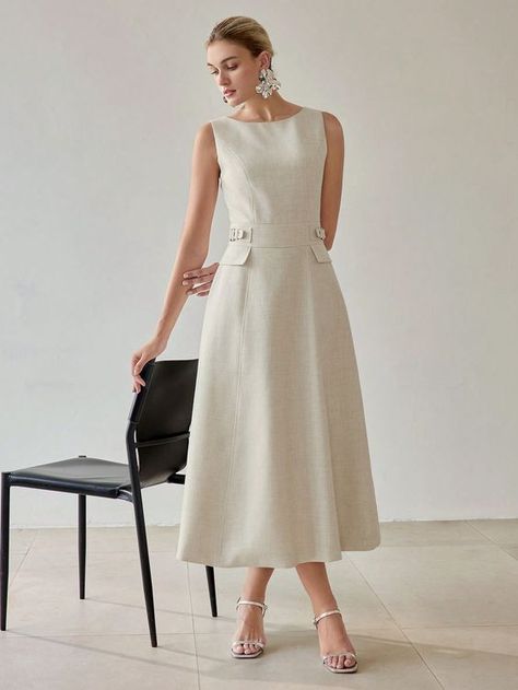 Simple Dresses Casual Classy, Graduation Dress For Mom, Work Outfits Frauen, Simple White Dress, Panel Dress, Vestidos Vintage, Tailored Dress, Versatile Outfits, Khaki Dress