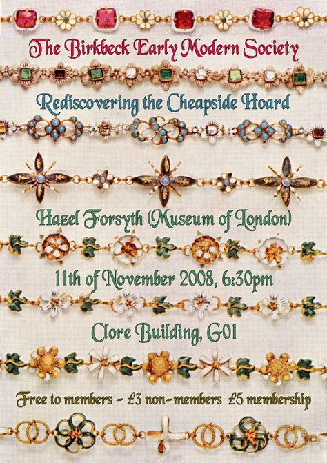 Poster, Museum of London. Cheapside Hoard Event. Cheapside Hoard, Jewelry Museum, Cheap Sides, 11 November, London Museums, Historical Jewellery, Medieval Jewelry, Ancient Artifacts, Jewel Box