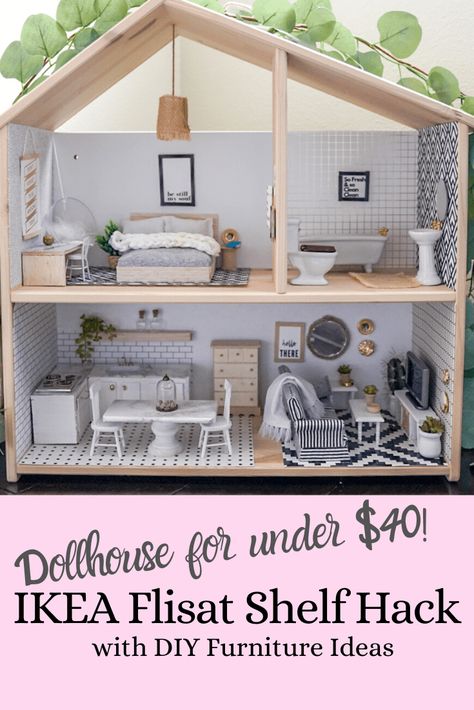 Flisat Shelf, Dollhouse Hack, Ikea Dollhouse, Ikea Flisat, Diy Barbie House, Modern Dollhouse Furniture, Diy Barbie Furniture, Doll House Plans, Dollhouse Miniatures Diy