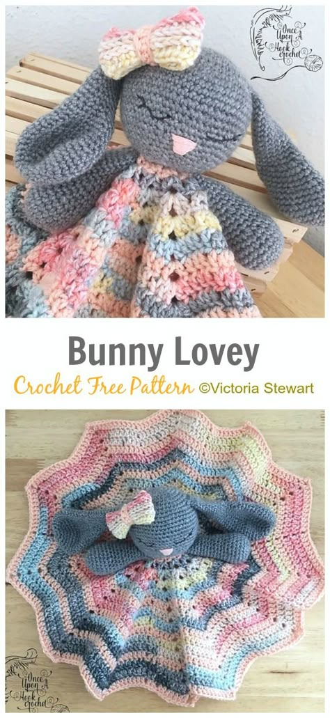 Bunny Lovey Crochet Free Pattern- Baby #Lovey; #Blanket; Security Comforter Free #Crochet; Patterns Corak Krusye, Baby Lovey Blanket, Crochet Lovey Free Pattern, Crochet Security Blanket, Lovey Crochet, Bunny Lovey, Lovey Pattern, Crochet Lovey, Confection Au Crochet