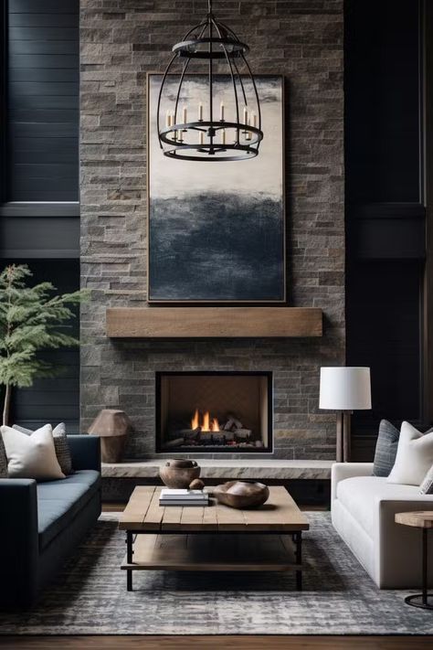 Moody Living Room Ideas, Dark Color Schemes, Moody Interior Design, Moody Living Room, Mantel Design, Cozy Furniture, Interior Design Games, Home Fireplace, Fireplace Design