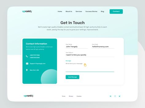 Contact Form UI by Nasir Nurency on Dribbble Form Design Web, Form Ui, Contact Us Page Design, Web Design Examples, Footer Design, Mobile App Design Inspiration, Ui Design Website, Ecommerce Template, Creative Web Design