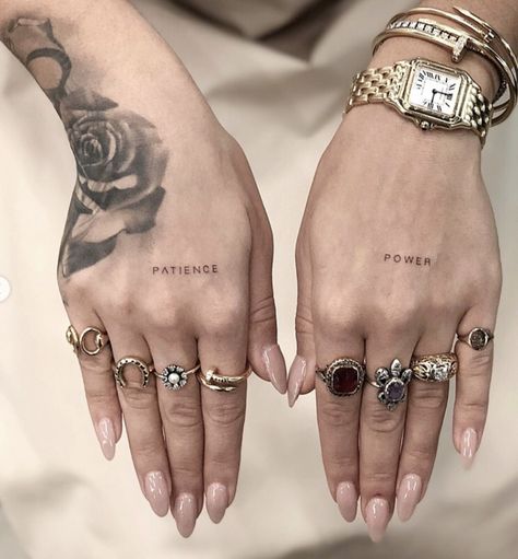 Rita Ora tattoos Rita Ora Tattoo, Patience Tattoo, Rose Hand Tattoo, Power Tattoo, C Tattoo, Wrist Tattoos For Women, Mehndi Tattoo, Celebrity Tattoos, Rita Ora