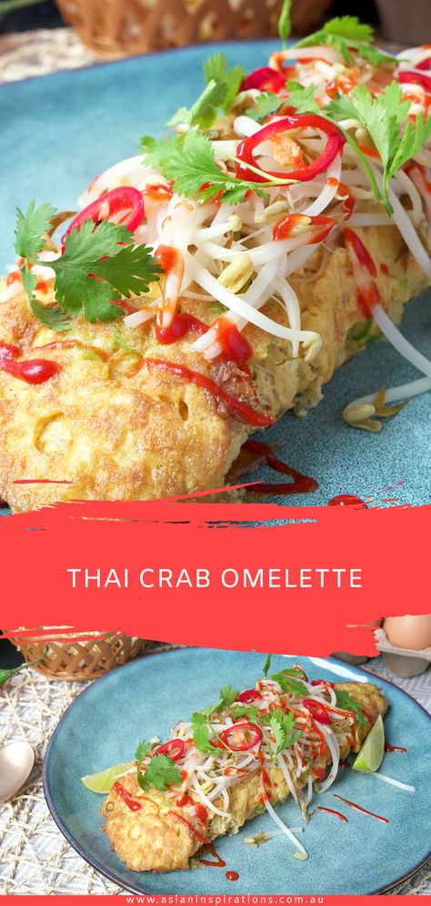 Crab Omelette Thai, Thai Crab Omelette Recipe, Thai Omelette Recipe, Seafood Omelette Recipe, Thai Eggs, Crab Stick Recipe Ideas, Seafood Omelette, Crab Omelette Recipe, Thai Buffet