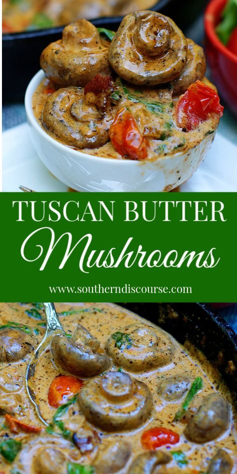 Creamy Garlic Butter Sauce, Tuscan Butter, Portabella Mushrooms Recipes, Southern Discourse, Butter Mushrooms, Mushroom Side Dishes, Portabella Mushrooms, Mushroom Recipes Healthy, Steak Side Dishes