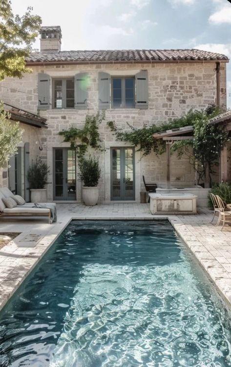 Pool To The Side Of House, Country House With Pool, French Pool, Cottage Backyard, French Designs, Pool Landscape Design, Dream Life House, Outdoor Living Design, Swimming Pools Backyard