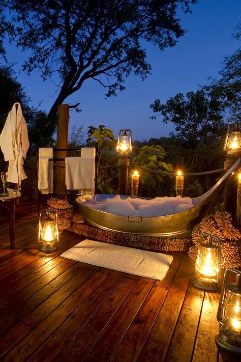 http://www.greeneratravel.com/ Trip Deals - Botswana. Find out the best underrated honeymoon destinations: Outdoor Hot Tub, Outdoor Bathtub, Outdoor Tub, Outdoor Baths, Restaurant Patio, Best Honeymoon Destinations, Outdoor Bath, Best Honeymoon, Trailer Remodel