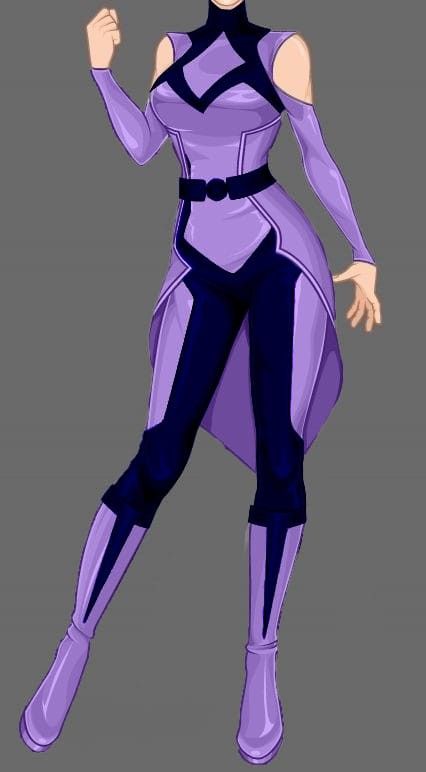 Purple Hero Suit Design Female, Purple Assassin Outfit, Butterfly Superhero Design, Mha Outfit Ideas Hero, Super Hero Costume Design, Female Hero Suit, Blue Hero Costume, Purple Superhero Suit, Purple Hero Suit