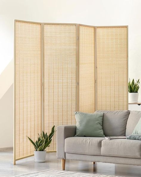 Amazon.com - JOSTYLE Room Divider 4 Panel Folding Privacy Screen, Bamboo Room Divider Screen - 6 ft. Tall Wall Divider for Room Separation Freestanding Partition Separators, Beige Room Divider For Office, Room Dividers For Studio Apartments, Chinese Divider, Room Privacy Screen, Bamboo Partition, Foldable Room Divider, Room Separator Ideas, Temporary Wall Divider, Apartment Nursery