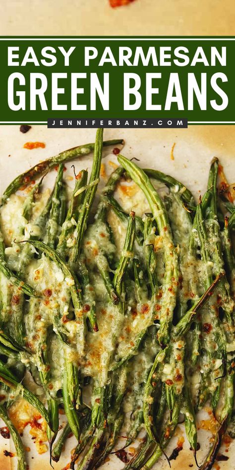 These best Parmesan roasted green beans are a must-have for your Easter side dish recipes! This easy green beans recipe is keto and low-carb friendly! It's flavored with garlic, Parmesan, and mozzarella cheese, and baked until golden brown. Don't miss it! Green Beans With Bacon And Parmesan, Green Beans With Panko And Parmesan, Green Beans With Garlic And Parmesan, Green Bean Recipes Baked, Green Bean Recipes Keto, Garlic Parmesan Green Beans Baked, Zucchini And Green Beans, Breakfast Green Beans, Green Beans Parmesan