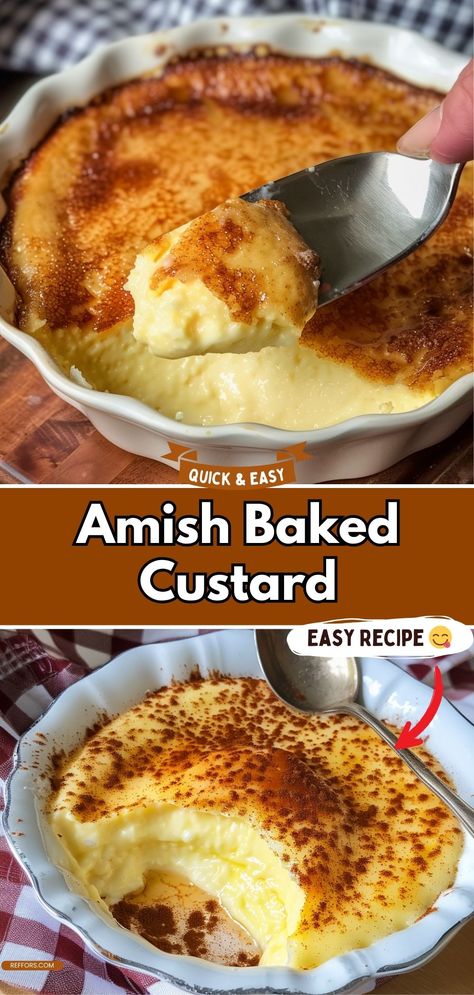 Experience the comforting pleasure of Amish Baked Custard. This creamy, smooth dessert is a timeless classic that brings homemade goodness to any meal. #ClassicDessert #HomemadeGoodness #CustardLover Aperitif, Amish Baked Custard, Best Custard Pie Recipe, Baked Custard Recipe, Custard Baked, Custard Desserts, Custard Recipes, Amish Recipes, Indulgent Desserts