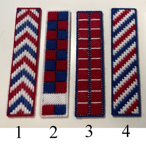 "Plastic Canvas Choose your Bookmark Patriot Red White Blue Handmade in the USA Please, let me know which bookmark you are buying. You can find the numbers in one of the pics. Measurement: 8\"x2\"x1\" *If you have any questions, please feel free to ask before you buy any item. *Please, note that all my items are handmade, so you may receive something slightly different from the photos and they are one of a kind. *Smoke and pet free home. Shipping 1-2 days *I will be glad to combine shipping and Tela, Plastic Canvas Bookmark, Canvas Bookmarks, Chicken Cross Stitch, Crochet Snood, Felt Bookmark, Heart Bookmark, Cross Stitch Bookmarks, Book Markers