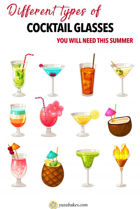 Different Types of cocktail glasses - An in-depth guide about discovering all the different types of cocktail glasses. Learn what types of cocktail glasses you can use and for what type of drinks. #cocktails #cocktailglasses #summercocktails #differentglasses All Inclusive Resort Drinks, Drink The Rainbow Mexico, Drinks To Order In Mexico, Mexico Drinks Cocktails, Vacation Cocktails Beach Drinks, Drinks To Order On A Cruise, All Inclusive Drinks To Order, Drinks To Order At All Inclusive Resort, Beach Alcoholic Drinks