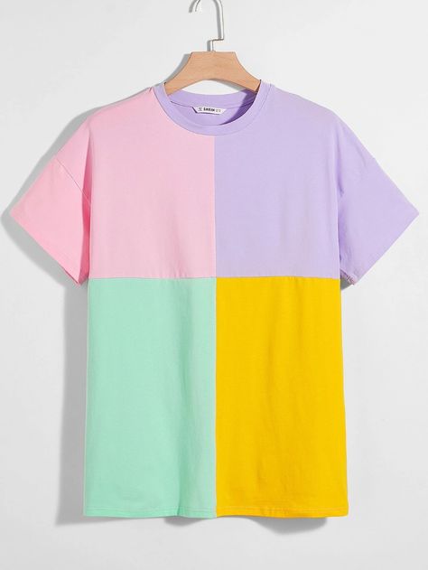 Men Drop Shoulder Color Block Tee | SHEIN USA Color Block Tshirt, Striped Tshirt Men, Shein Men, Color Blocking Outfits, Color Block Tee, Colour Blocking, Color Block Top, Tee Shirt Designs, Cute Summer Outfits