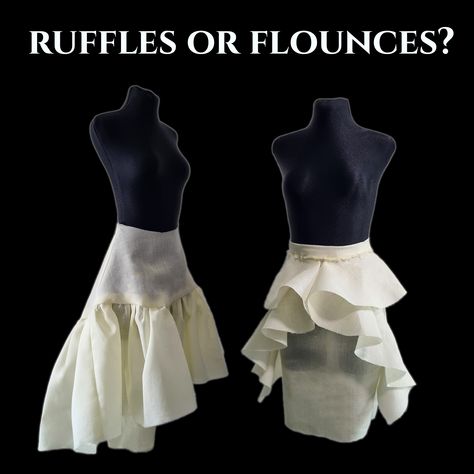 Ruffles or flounces -skirt edition! Which one do you prefer? Flounces won the previous time. 😄 The ruffle skirt is a high-low skirt with a high-low ruffle: first, turn your basic skirt block into a flared skirt. Then, draw the high-low hem shape, making it a continuous line between the front and back pieces. Measure the new hemline and calculate the ruffle piece length. I multiplied the hemline length by 2.5 so the ruffle is quite rich. Decide the ruffle height and draw a rectangle. Then, ... High Low Skirt Pattern, Pattern Making Tutorial, Draping Techniques, Flounce Skirt, Basic Skirt, High Low Skirt, Back Pieces, Continuous Line, Diy Sewing Clothes