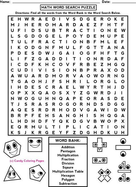 Word searches such as this one will help the students get more familiar with their spelling words. Math Word Search, Word Puzzles Printable, 6th Grade Worksheets, Printable Crossword Puzzles, Christmas Math Worksheets, Fun Math Worksheets, Math Coloring Worksheets, Free Printable Math Worksheets, Printable Math Worksheets